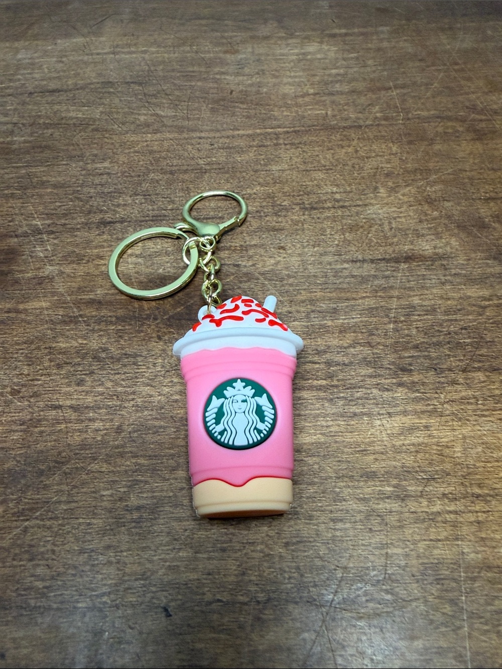 Starbucks Pink and Cream Frappuccino Keychain Bag Charm Gold Hardware